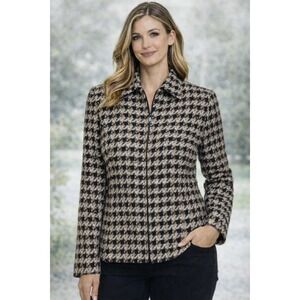 Vintage Sag Harbor Tweed Blazer Brown Black Full Zip Lined Women's Size 8